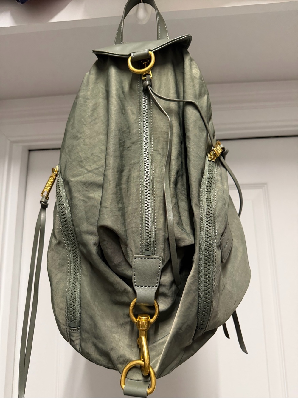 Rebecca Minkoff Olive Green Leather Backpack with Gold Hardware